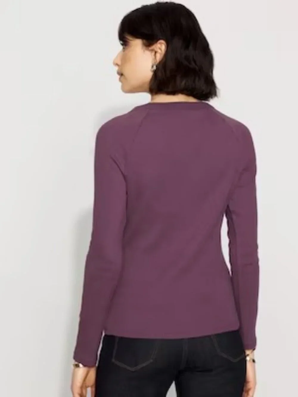 WHBM FORME Ribbed Stretch Button Long-Sleeve Tee